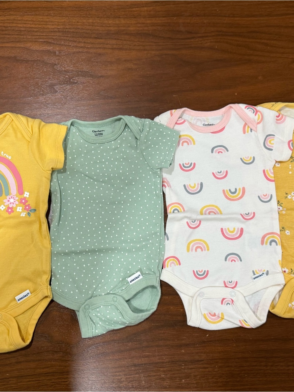 Gerber Green Dot Short-Sleeve Baby Bodysuit with Rainbow Print Pair
